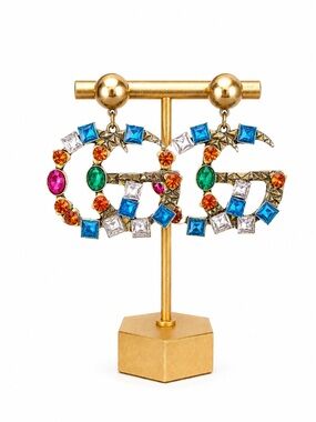 Preowned Oversized Multicolor Rhinestone Statement Earrings Gold